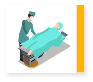 Hip surgeon and patient on table icon